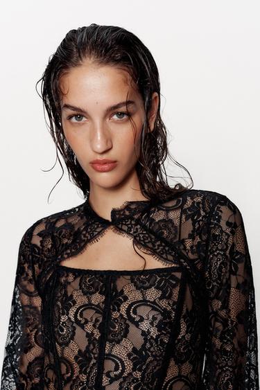 TOP CORSET DENTELLE - Noir de Zara - Image 4