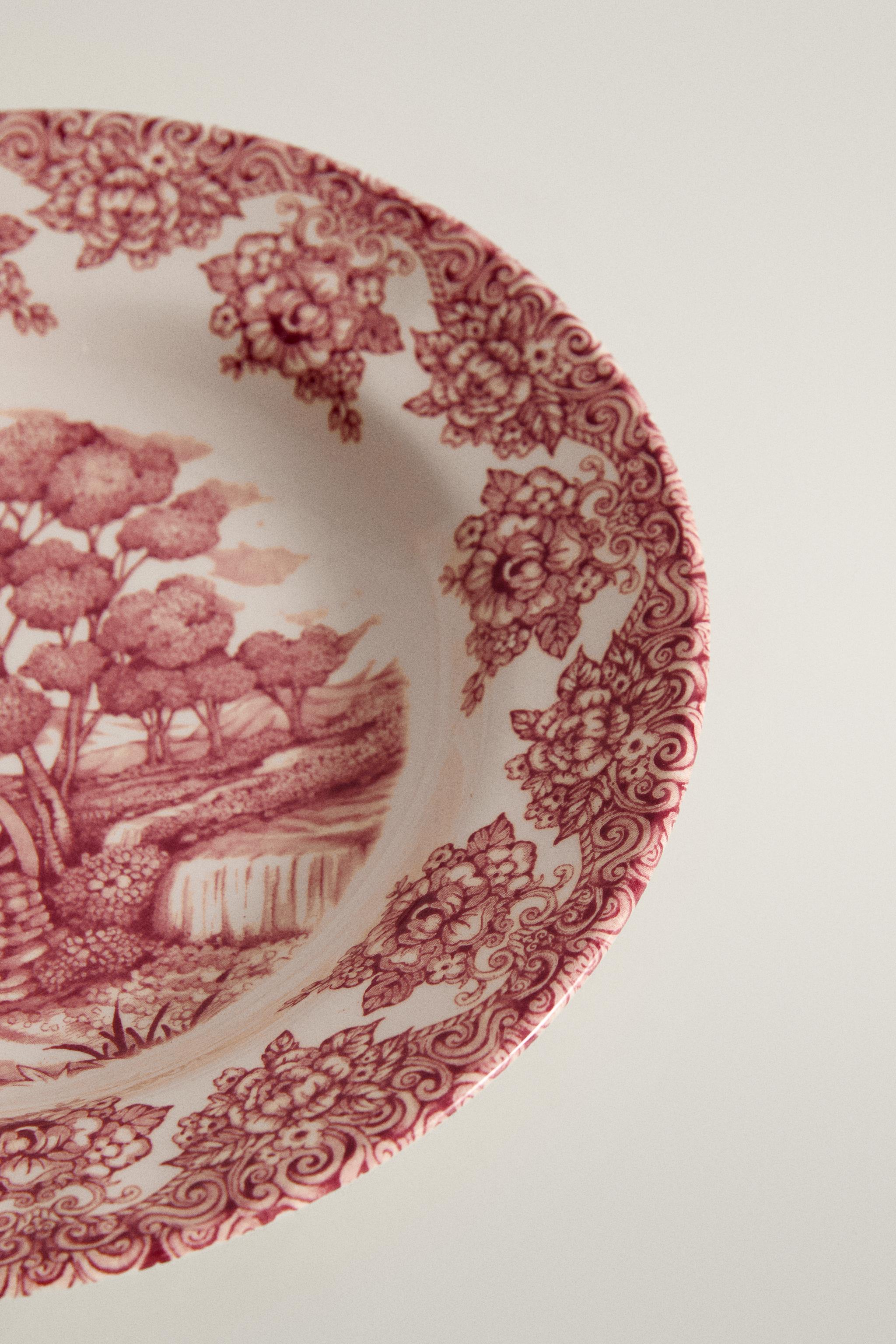 FLORAL AND LANDSCAPE EARTHENWARE SOUP PLATE