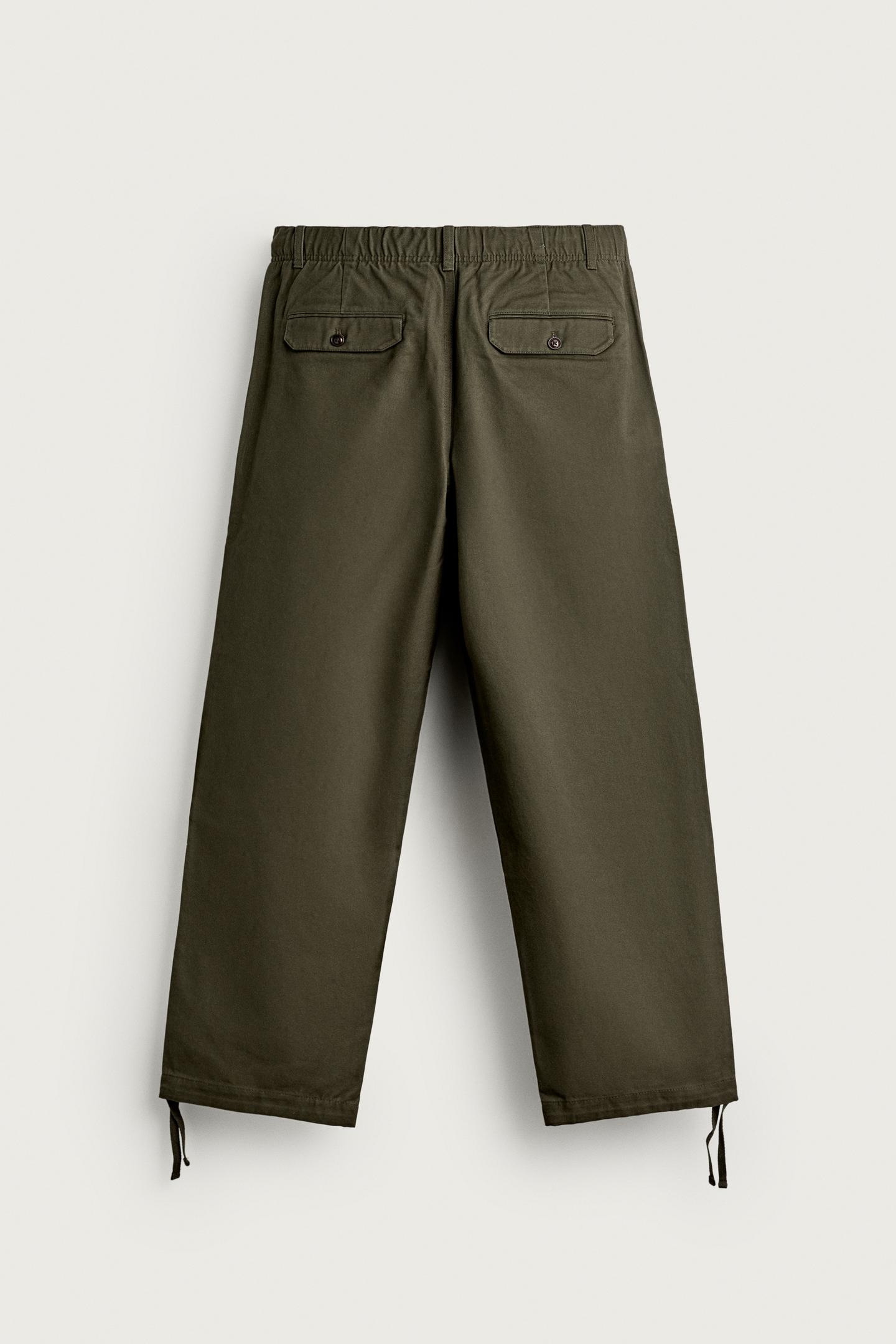 Мужские брюки Zara Cotton Relaxed Fit, цвет: Тёмный хаки — фото 8