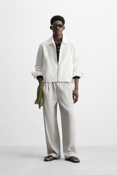Zara STRIPED FLOWY PANTS - Gray - Image 0