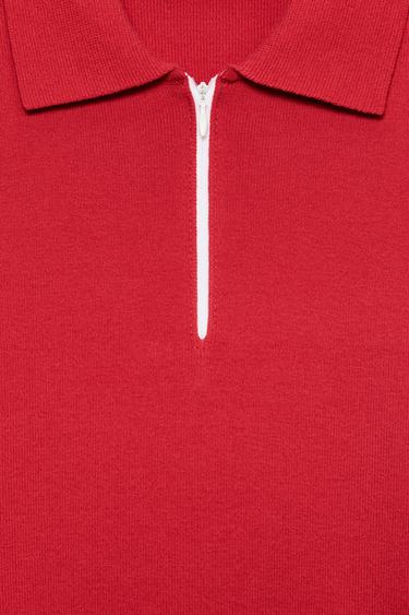 POLO EN MAILLE À ZIP - Rouge de Zara - Image 8