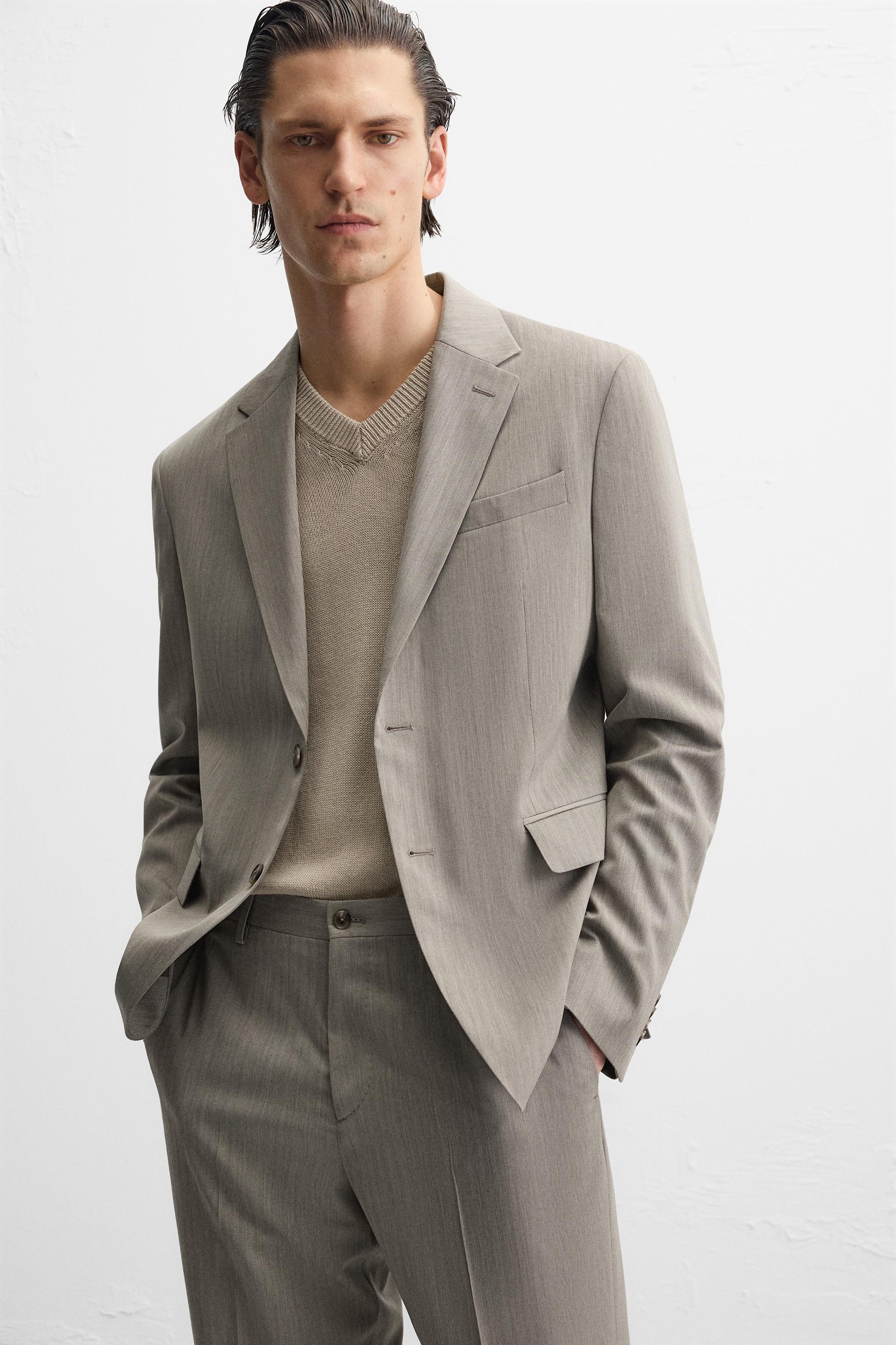 ヘリンボーン柄スーツブレザー - ブラウン/モール | ZARA Japan