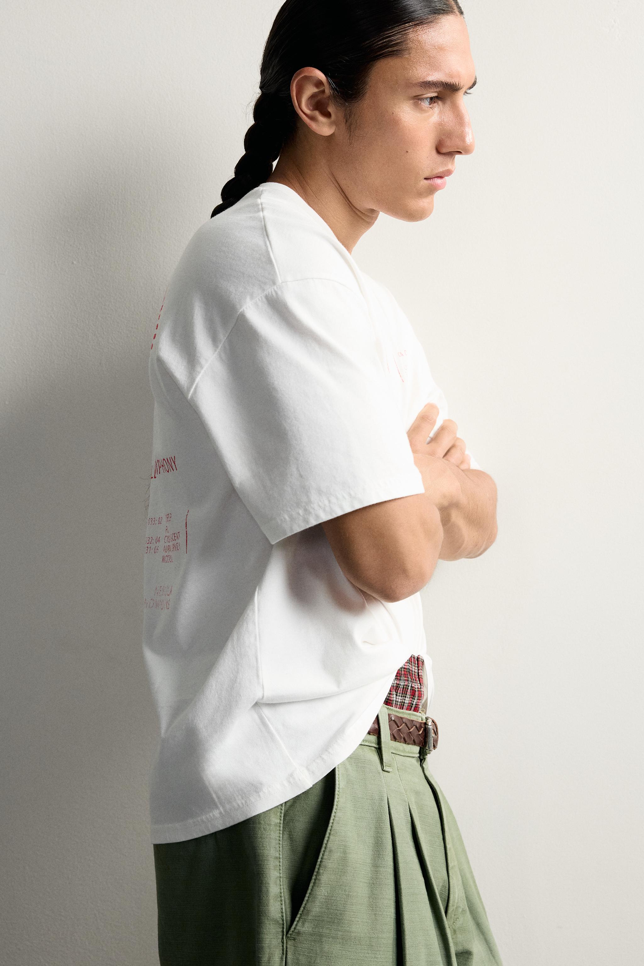 Zara KONTRAST BASKILI RELAXED FIT T-SHIRT görsel 6