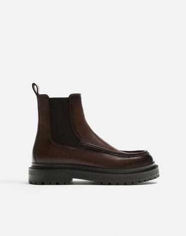 BOTA CHELSEA PIEL BORDÓN - Marrón de Zara