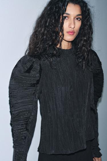 CRINKLED PUFF SLEEVE BLOUSE ZW COLLECTION - Black by Zara