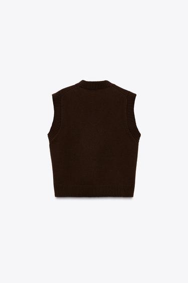 Zara BASIC KNIT SWEATER VEST - Dark brown