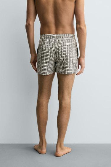 SHORT GEOMETRIC PRINT SWIMMING TRUNKS - Ecru by Zara - Image 2