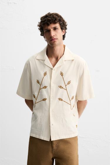 CONTRAST EMBROIDERY SHIRT - Yellow by Zara