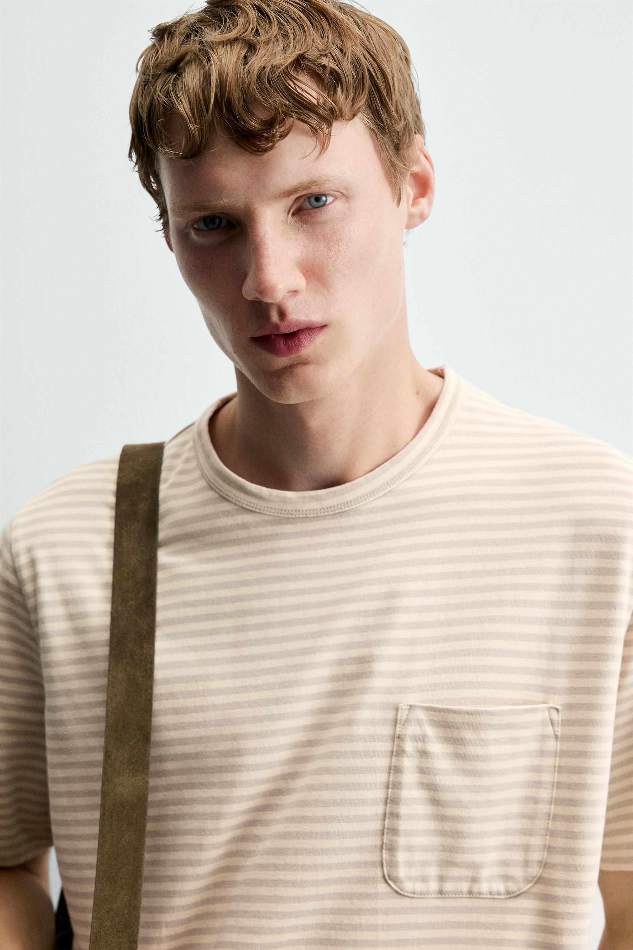 Zara ÇİZGİLİ JAKARLI CEPLİ T-SHIRT görsel 5
