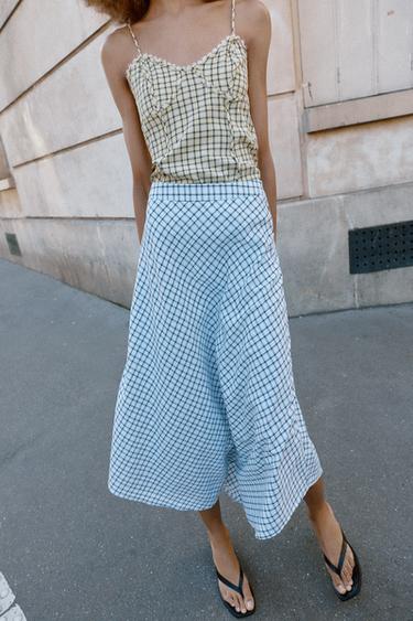 ASYMMETRIC CHECK MIDI SKIRT - Blue/White by Zara - Image 2
