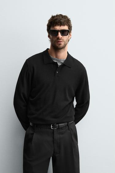 100% WOOL KNIT POLO SHIRT - Black by Zara