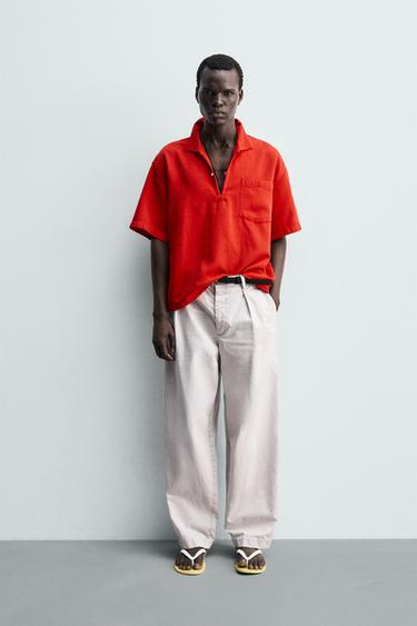 CAMISA POLO ALGODÓN - LINO - Rojo de Zara - Imagen 0