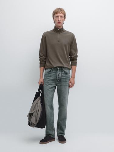 Zara Zipped high neck polo shirt - Dark green