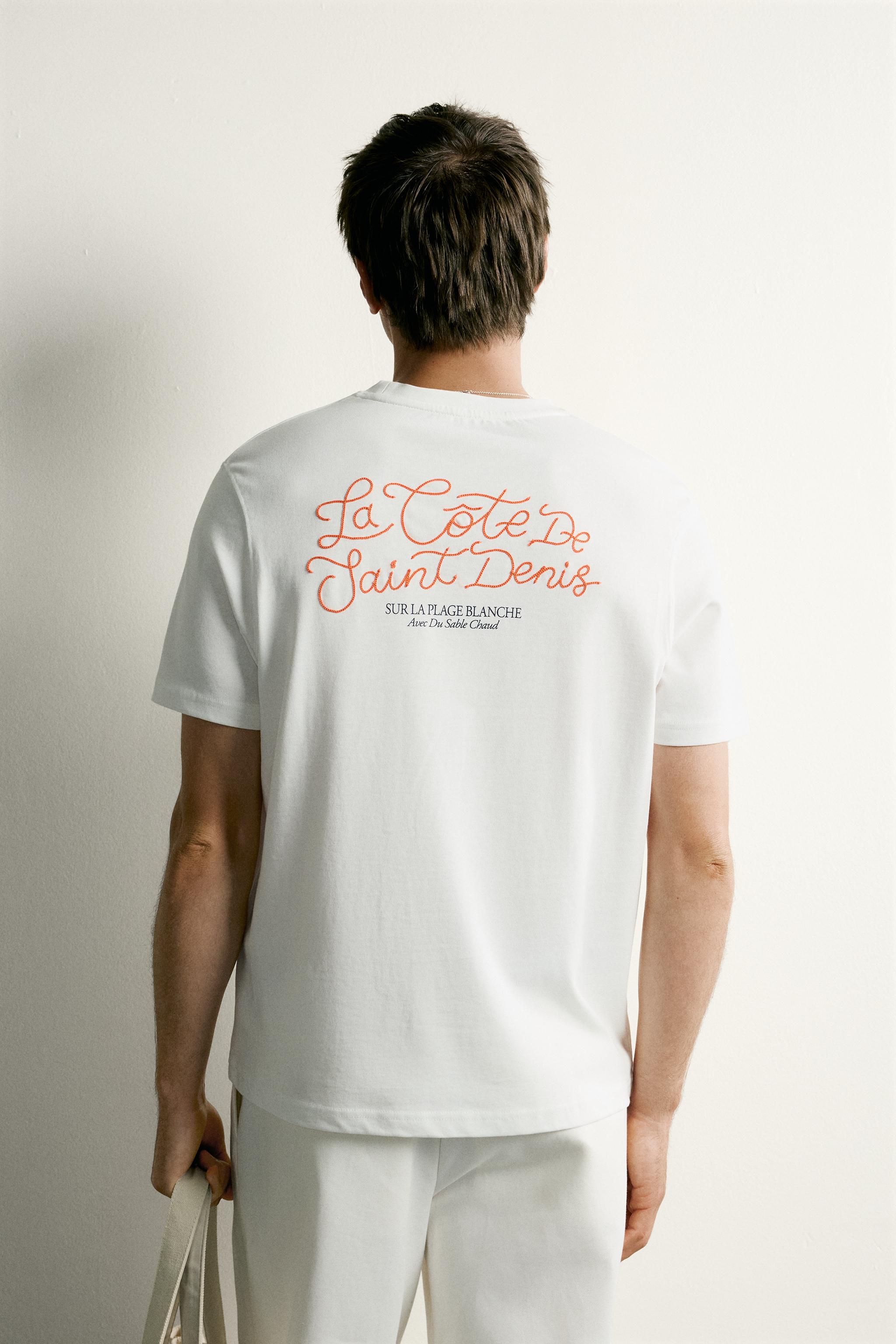 Мужские футболки Zara COMBINED EMBROIDERY REGULAR FIT T-SHIRT — фото 3