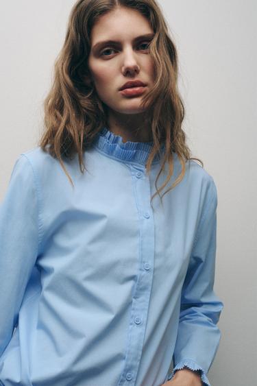 ZW COLLECTION RUFFLE SHIRT - Light blue by Zara