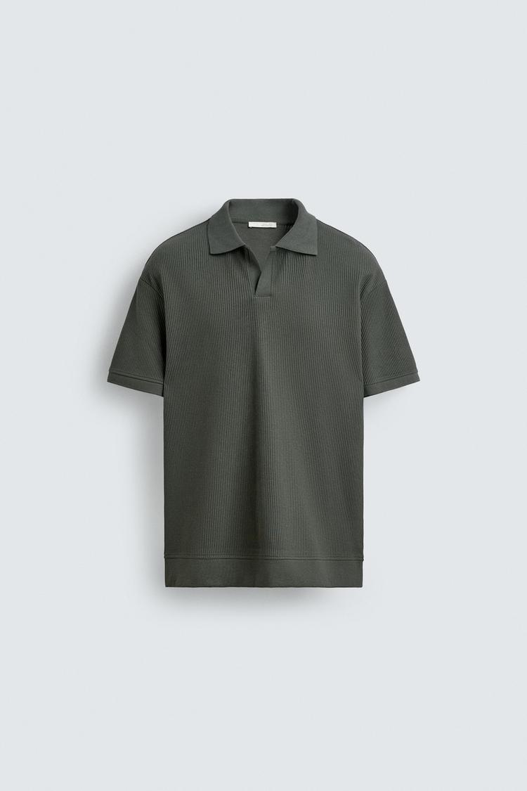 ZARA VERTICAL TEXTURED POLO SHIRT