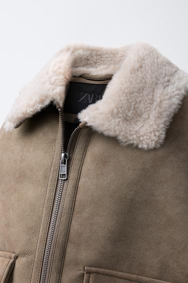 DOUBLE-FACED FAUX SHEARLING BOMBER JACKET - Brown / Taupe by Zara - Image 4