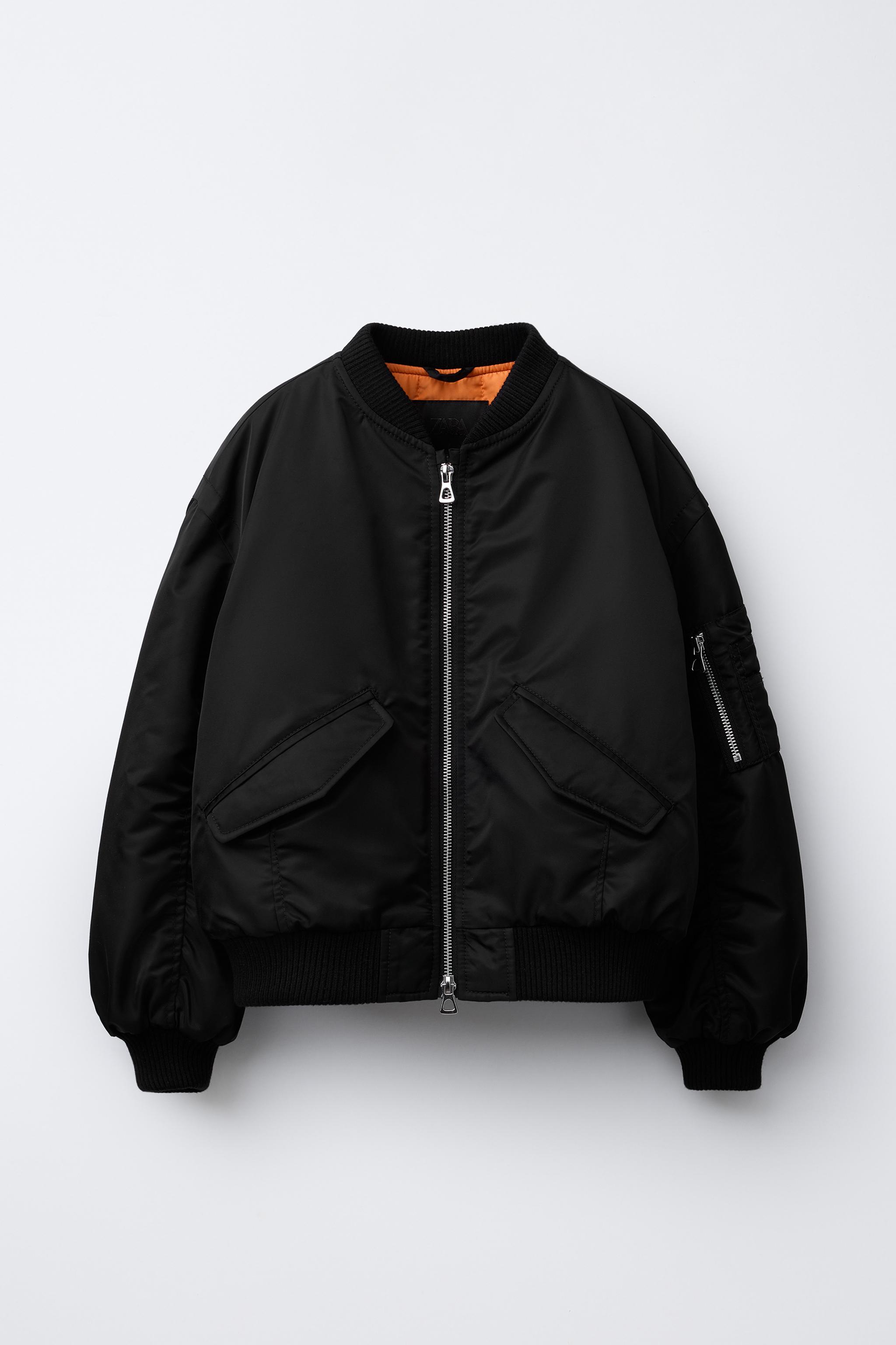 GATHERED NYLON BOMBER JACKET Black ZARA Australia
