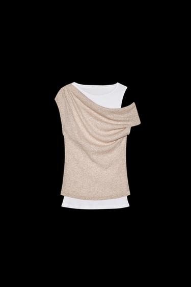 ASYMMETRISCHES DOPPEL-T-SHIRT - Beige meliert von Zara