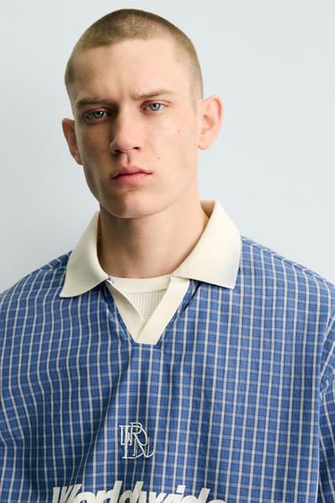 CHEMISE POLO COURTE COUPE TEXTE IMPRIMÉ - Bleu / Blanc de Zara - Image 4