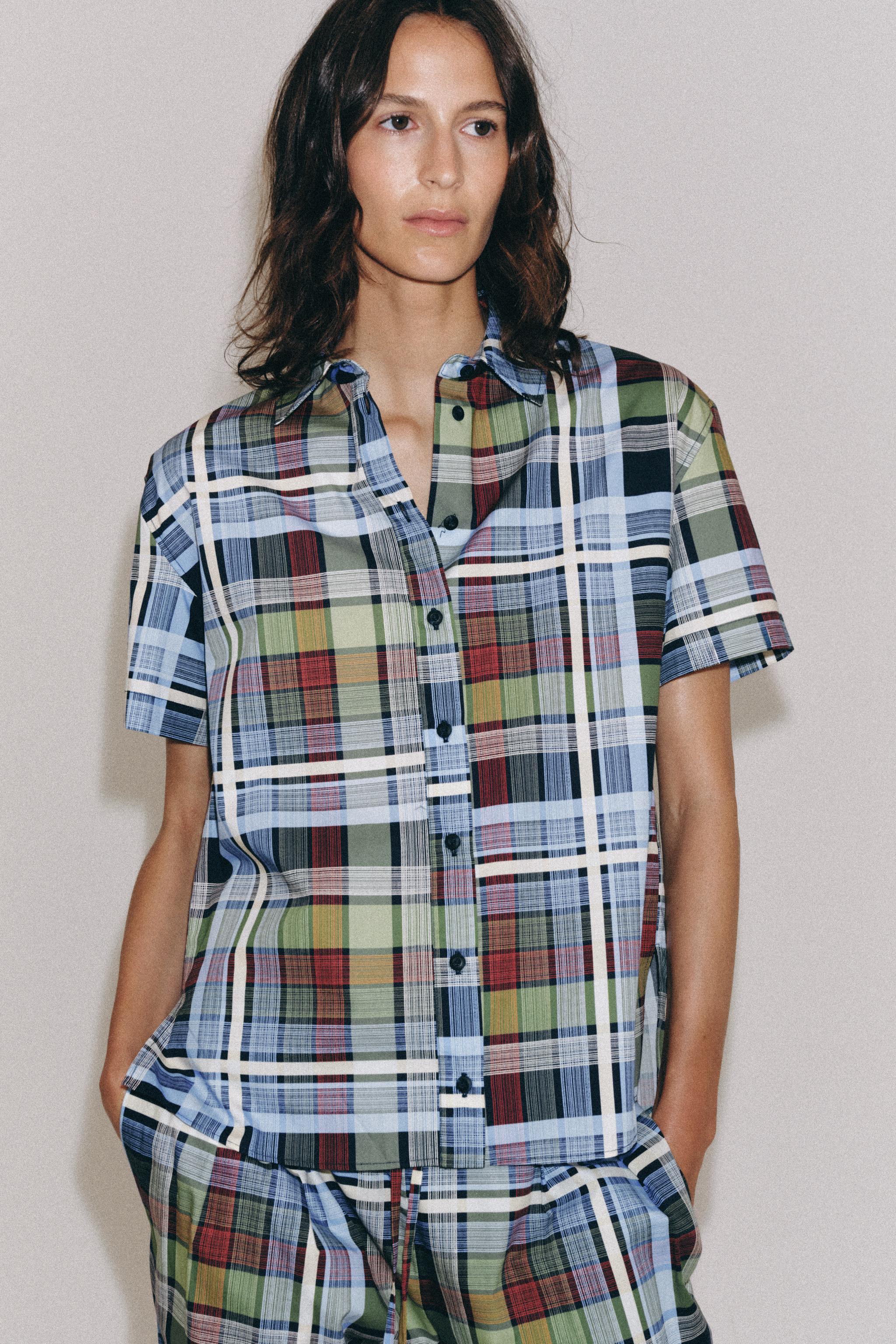 ZW COLLECTION PLAID SHORT SLEEVE SHIRT