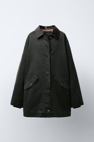 BLUSÃO LONGO ENCERADO - Verde-médio da Zara