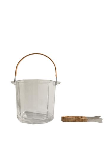 Zara GLASS ICE BUCKET AND TONGS SET - Transparent