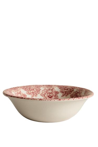 FLORAL AND LANDSCAPE EARTHENWARE BOWL - Burgundy by Zara