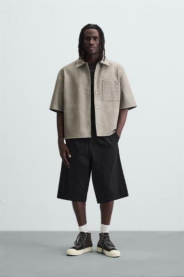 OVERSHIRT AUS KUNSTLEDER - Grau / Naturfarben von Zara - Bild 0