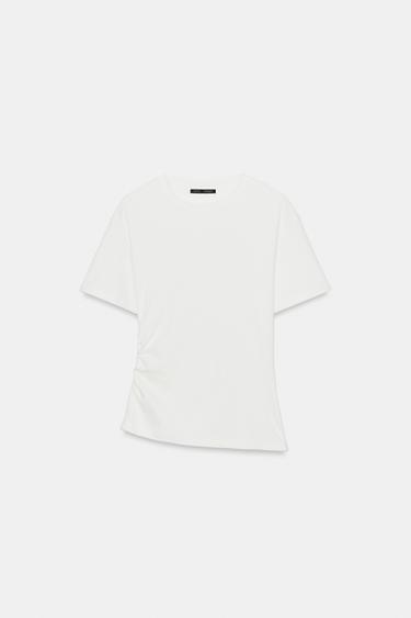 CAMISETA CAPA FRUNCE LATERAL - Blanco roto de Zara - Imagen 0