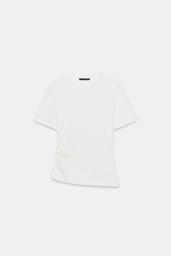 CAMISETA CAPA FRUNCE LATERAL - Blanco roto de Zara - Imagen 0