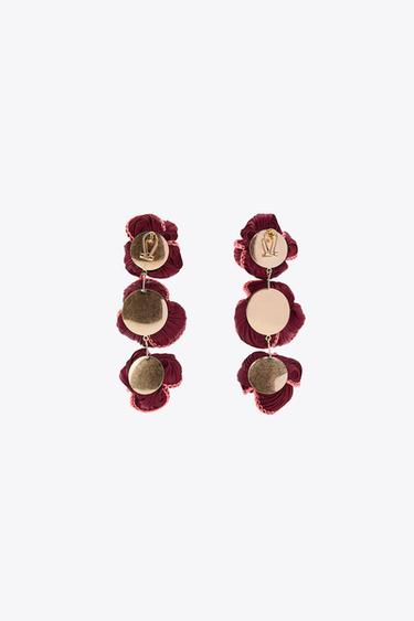 CONTRAST FLOWER FABRIC EARRINGS - Wine by Zara - Image 2