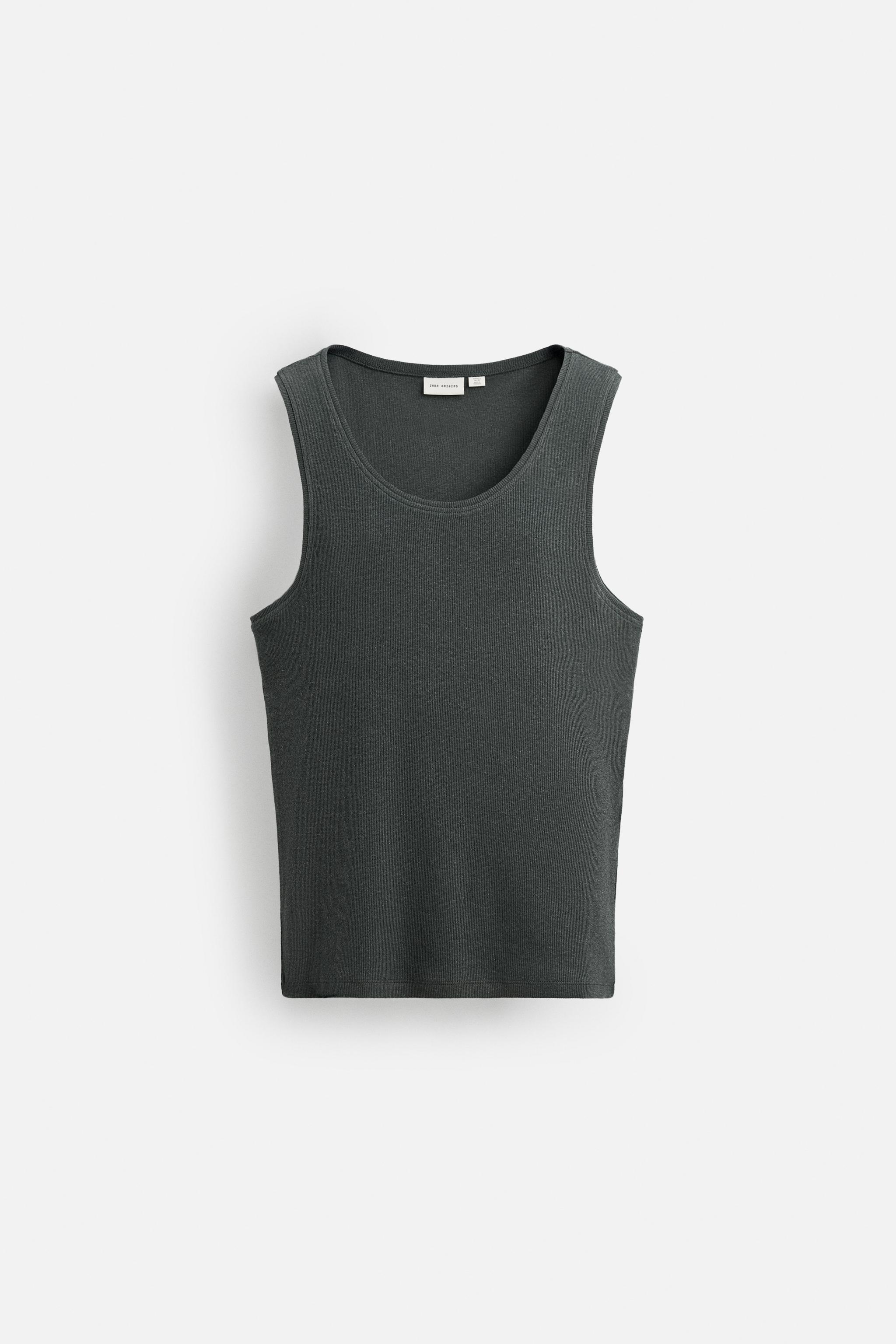 ★ドイツ発*ZARA*新作*ヘンプコットンリブタンク/ANTHRACITE★ RIBBED COTTON-HEMP TANK TOP - Anthracite grey | ZARA United