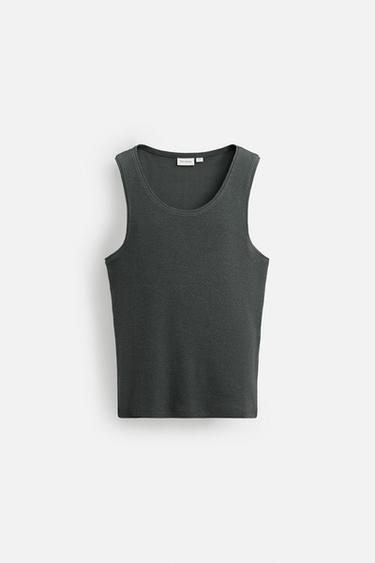 COTTON - HEMP RIBBED TANK TOP - Anthracite grey by Zara