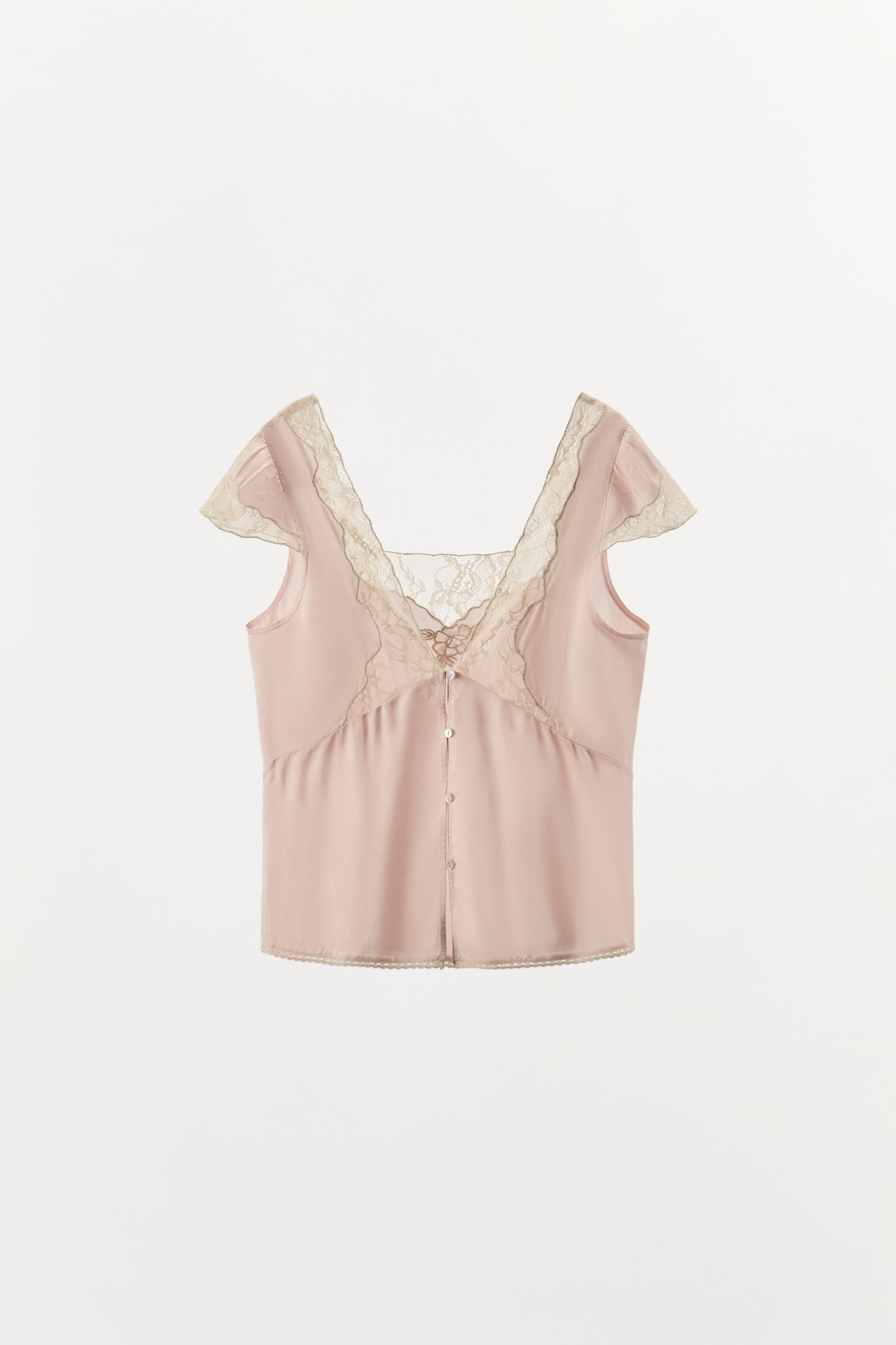 EMBROIDERED LACE SATIN EFFECT TOP
