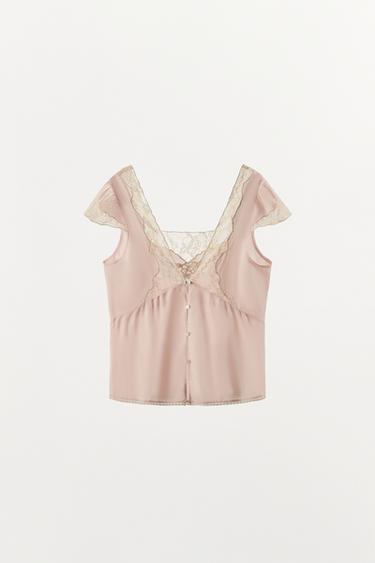 SATIN TOP WITH EMBROIDERED LACE - Pastel pink by Zara - Image 5