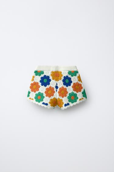 FLORAL CROCHET KNIT BERMUDA SHORTS - Multicoloured by Zara - Image 1
