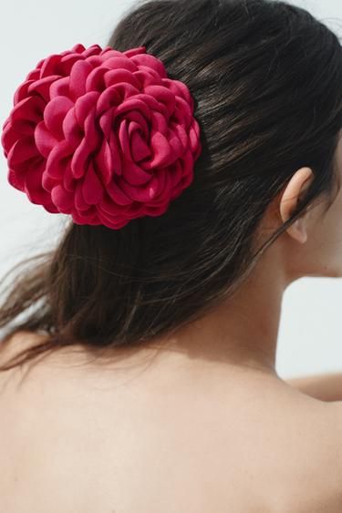 FLOWER FABRIC SHEEPSKIN HAIR CLIP - Fuchsia by Zara