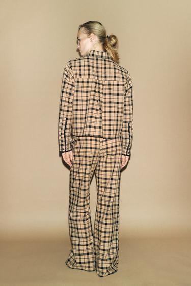 CHECK PYJAMA-STYLE TROUSERS - Leather by Zara - Image 2