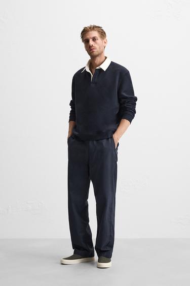 COTTON - LINEN TROUSERS - Navy blue by Zara - Image 0