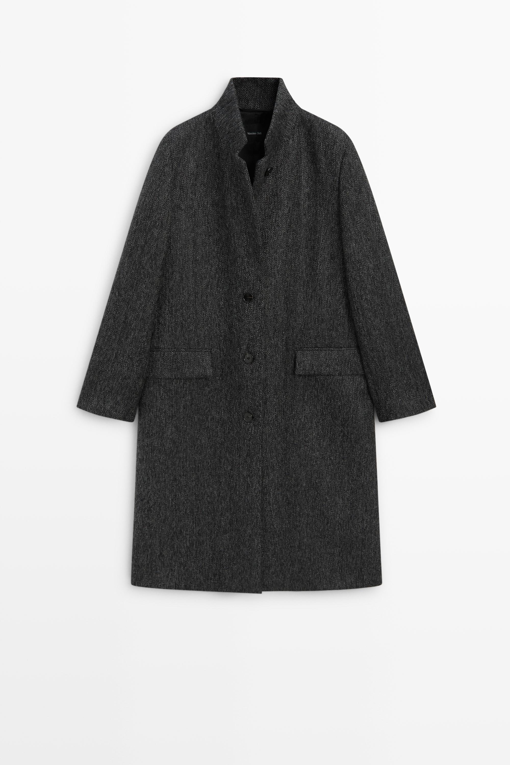 Manteau long en mélange de laine motif chevrons