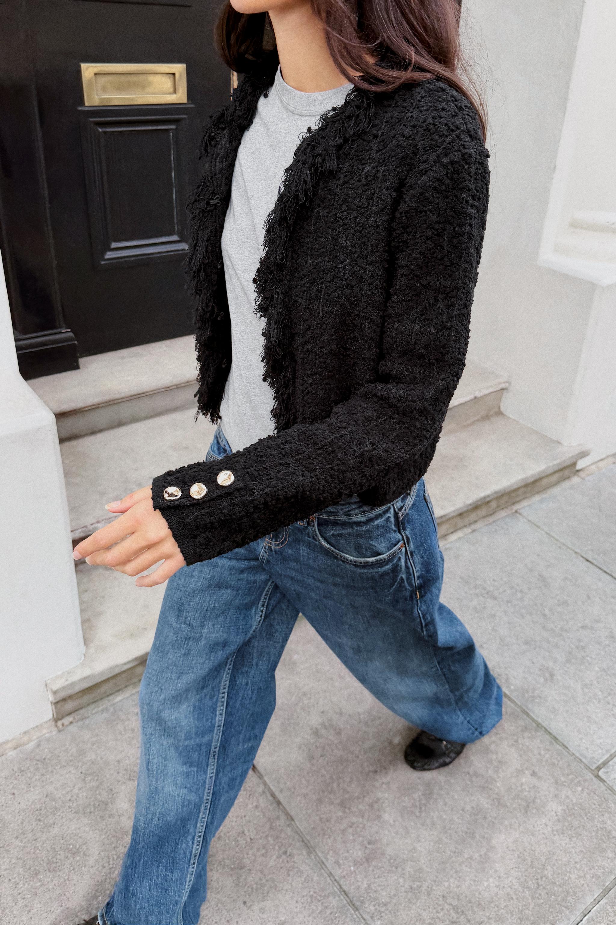 テクスチャーニットカーディガン フリンジ - ブラック | ZARA Japan / 日本