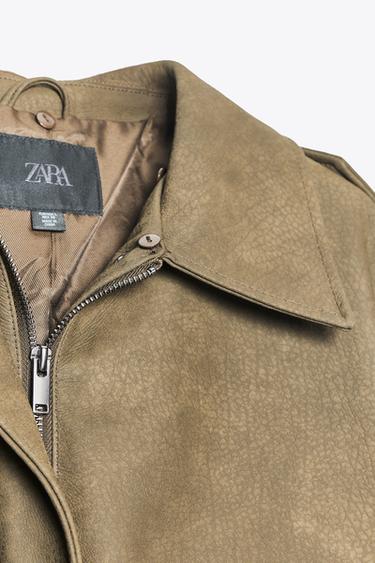 REMOVABLE COLLAR FAUX SUEDE JACKET - Khaki by Zara - Image 9