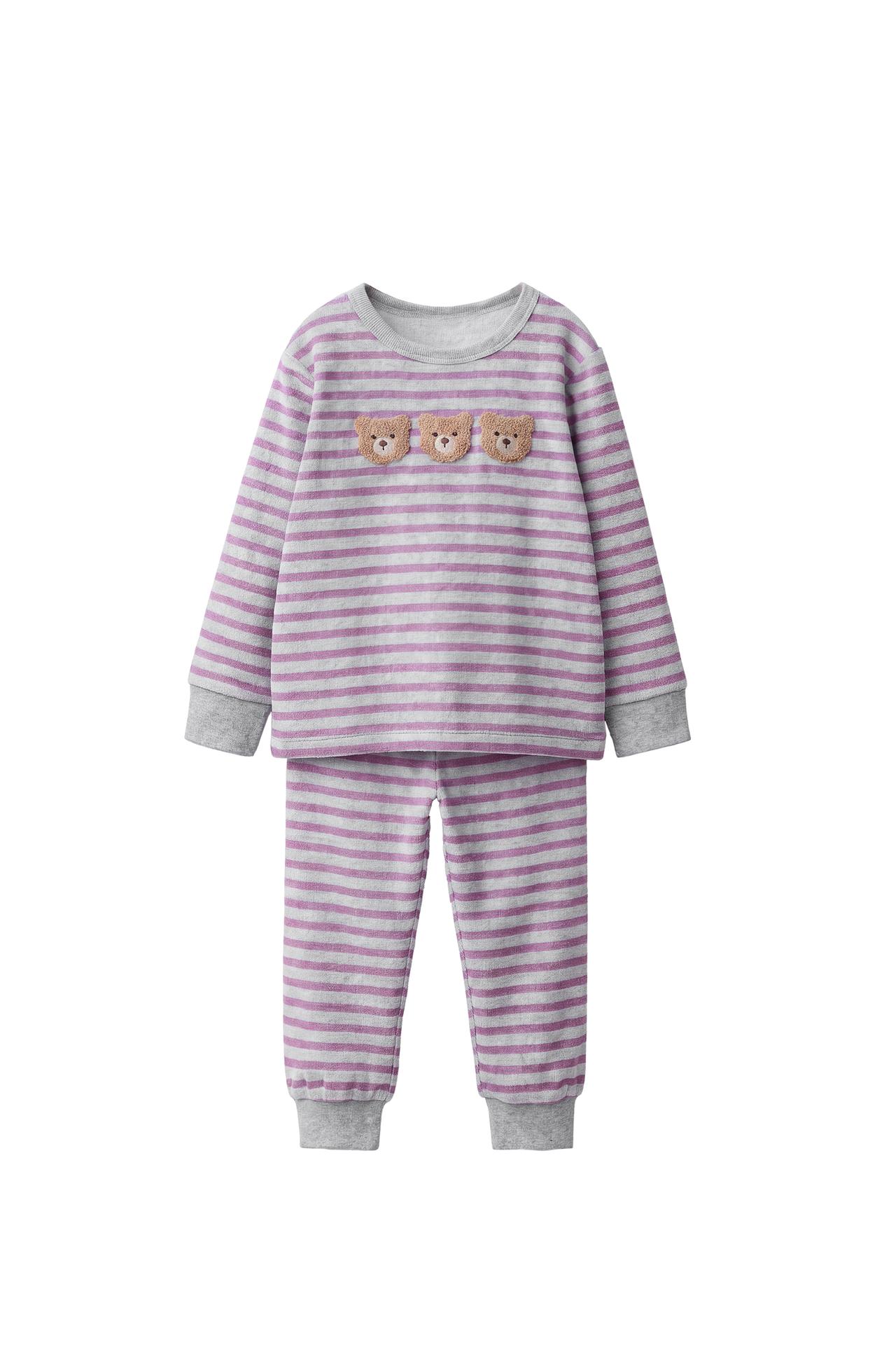 1.5-6 YEARS/ STRIPED BEAR VELOUR PYJAMAS