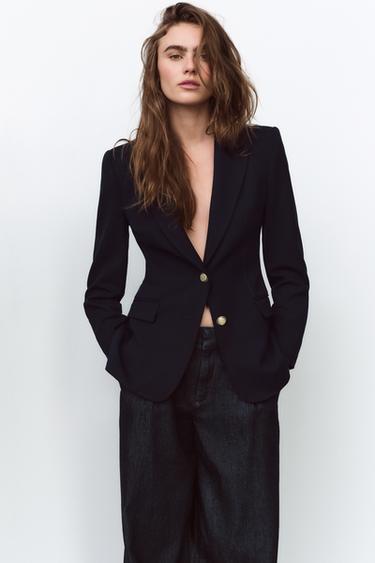 Zara FITTED SHOULDER PAD BLAZER - Navy blue