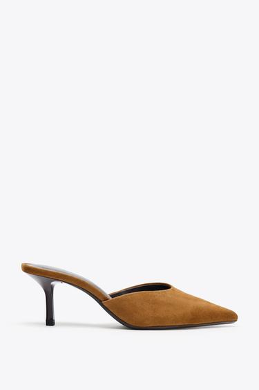 SPLIT SUEDE SLINGBACK HEELS - Dark tan by Zara - Image 0