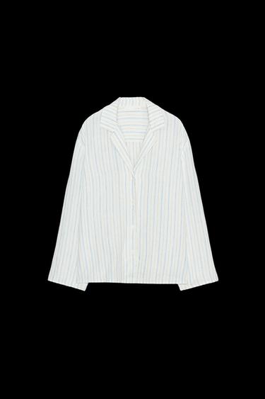 Zara ZW COLLECTION STRIPED LINEN PAJAMA SHIRT - striped - Image 0