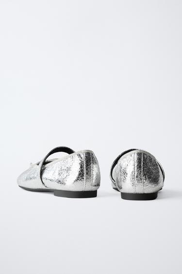 BALLERINES MÉTALLISÉES - Argent de Zara - Image 4