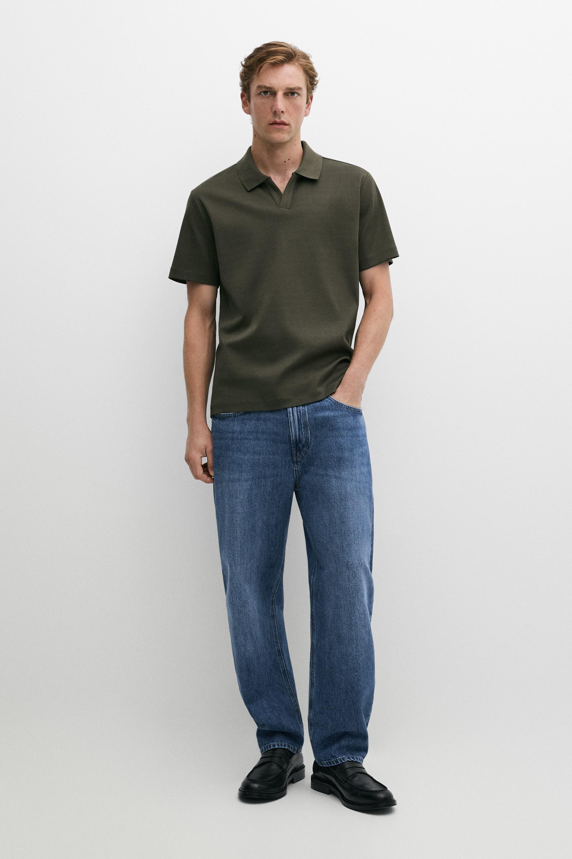 Short sleeve V-neck polo shirt — Dark green