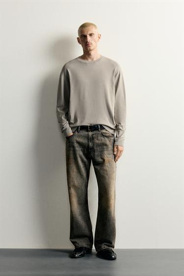 Zara BASIC DŽEMPER REGULAR FIT KROJA – siva / bež